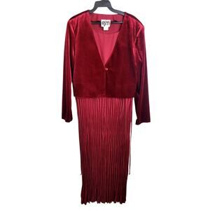 VTG Retro NWT EJM Red Velvet Pleated Formal Casual Maxi Dress Jacket Attached 10